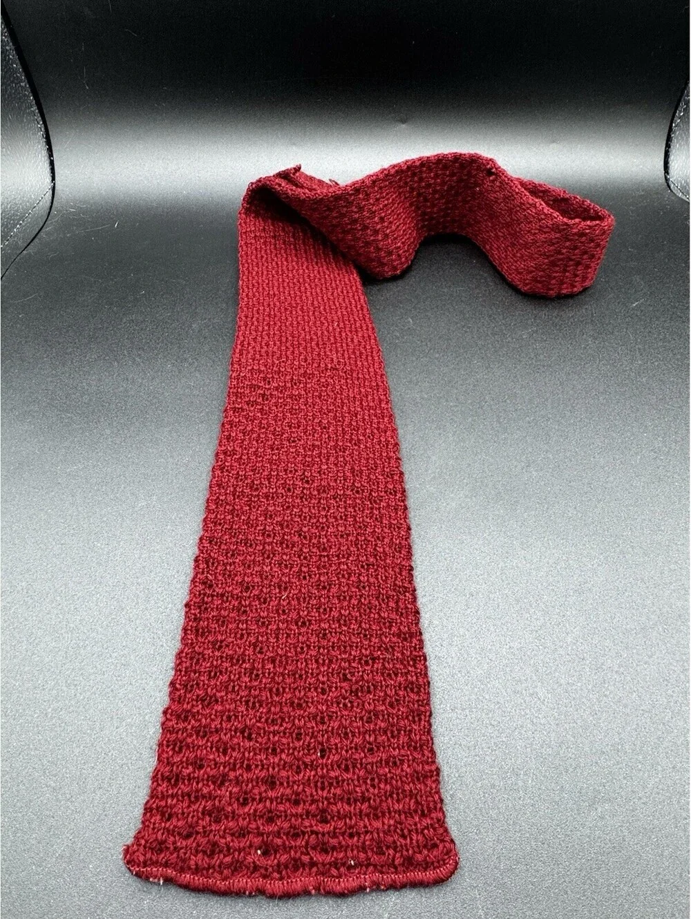 Vintage Andhurst Wool Knit Square End Tie Red USA 54” x 3.75” 60s 70s
